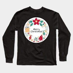 Merry Christmas Round Sticker 14 Long Sleeve T-Shirt